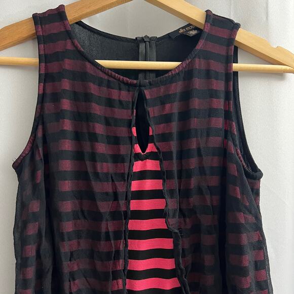 Ella Moss XS Black Pink Striped Blouson Top Blouse Sleeveless Short Length - Picture 3 of 9
